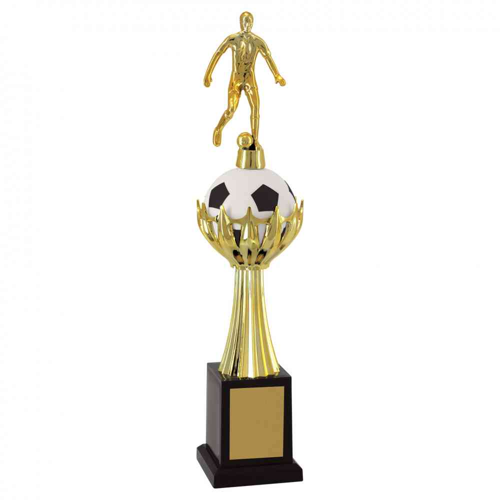 Troféu de Torneios e Campeonatos - Bola Preto e Branco - Futebol Jogador